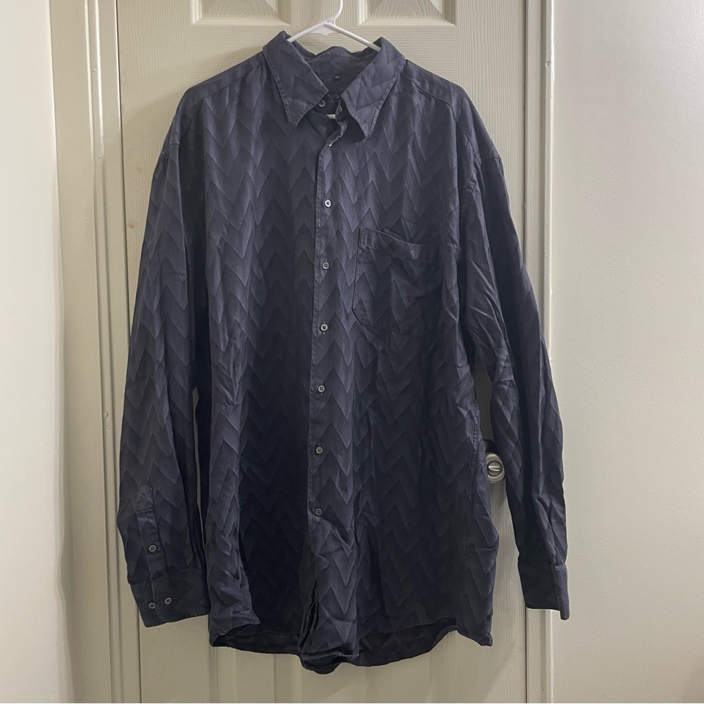 Zanella navy blue chevron cotton dress shirt - Picture 3 of 10